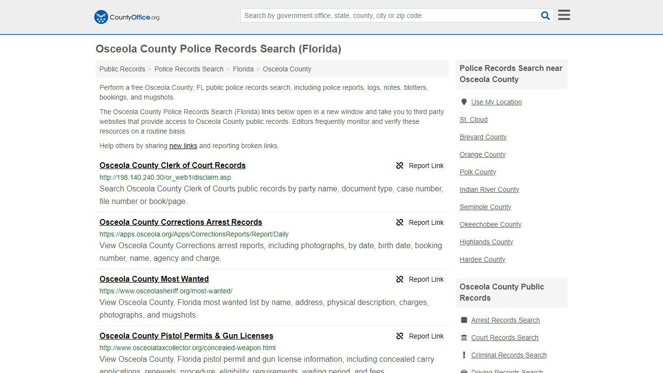 Osceola County Police Records Search (Florida) - County Office