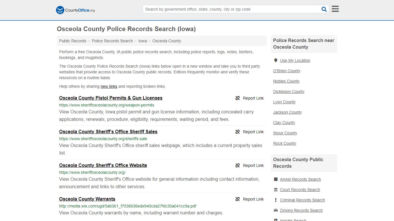 Osceola County Police Records Search (Iowa) - County Office